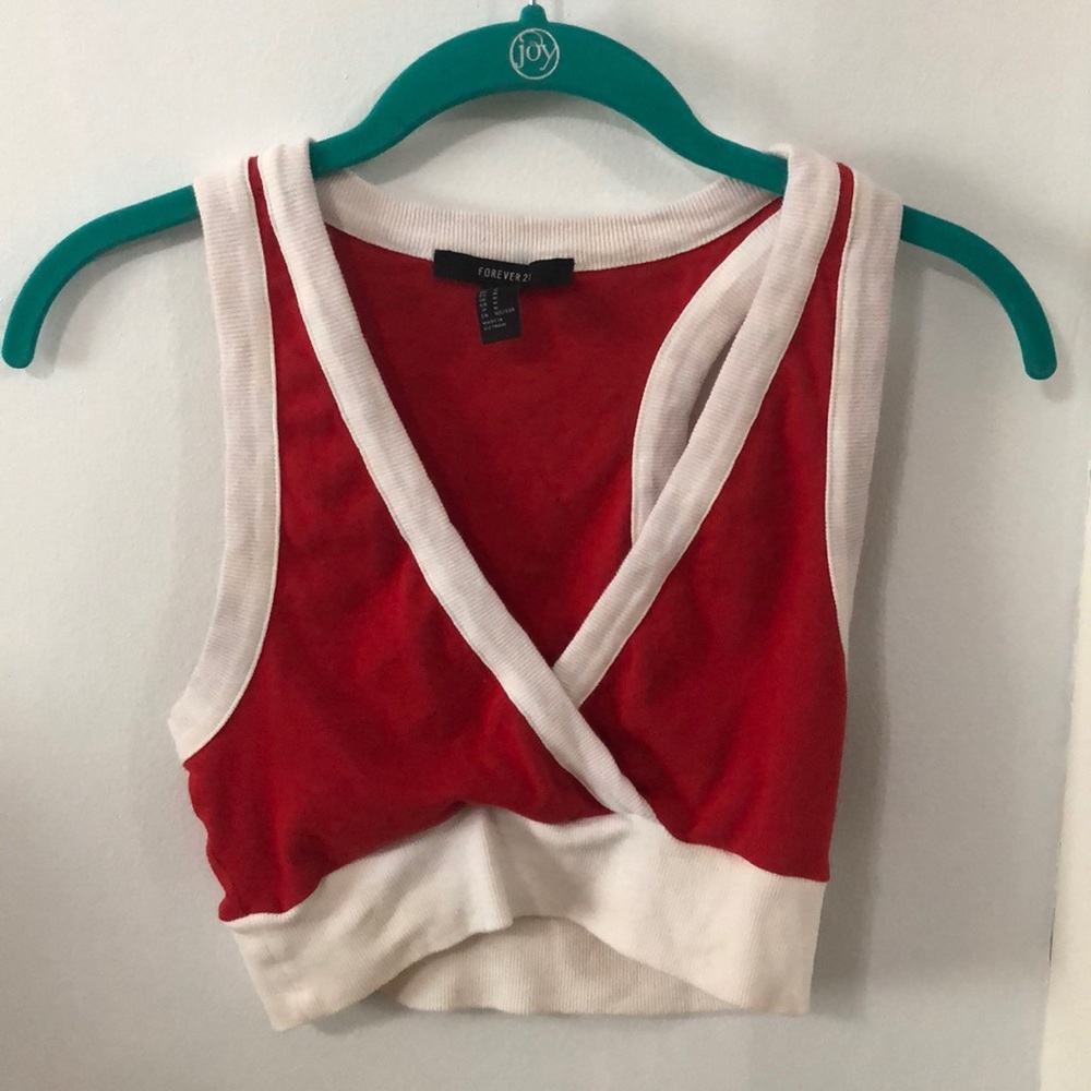 Red and white cropped tank
